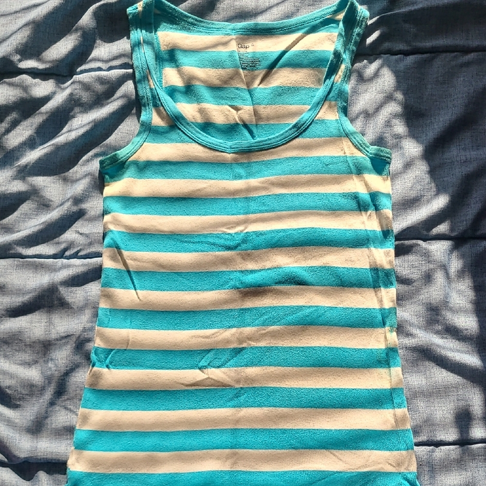 Teal and White Striped Tank Top